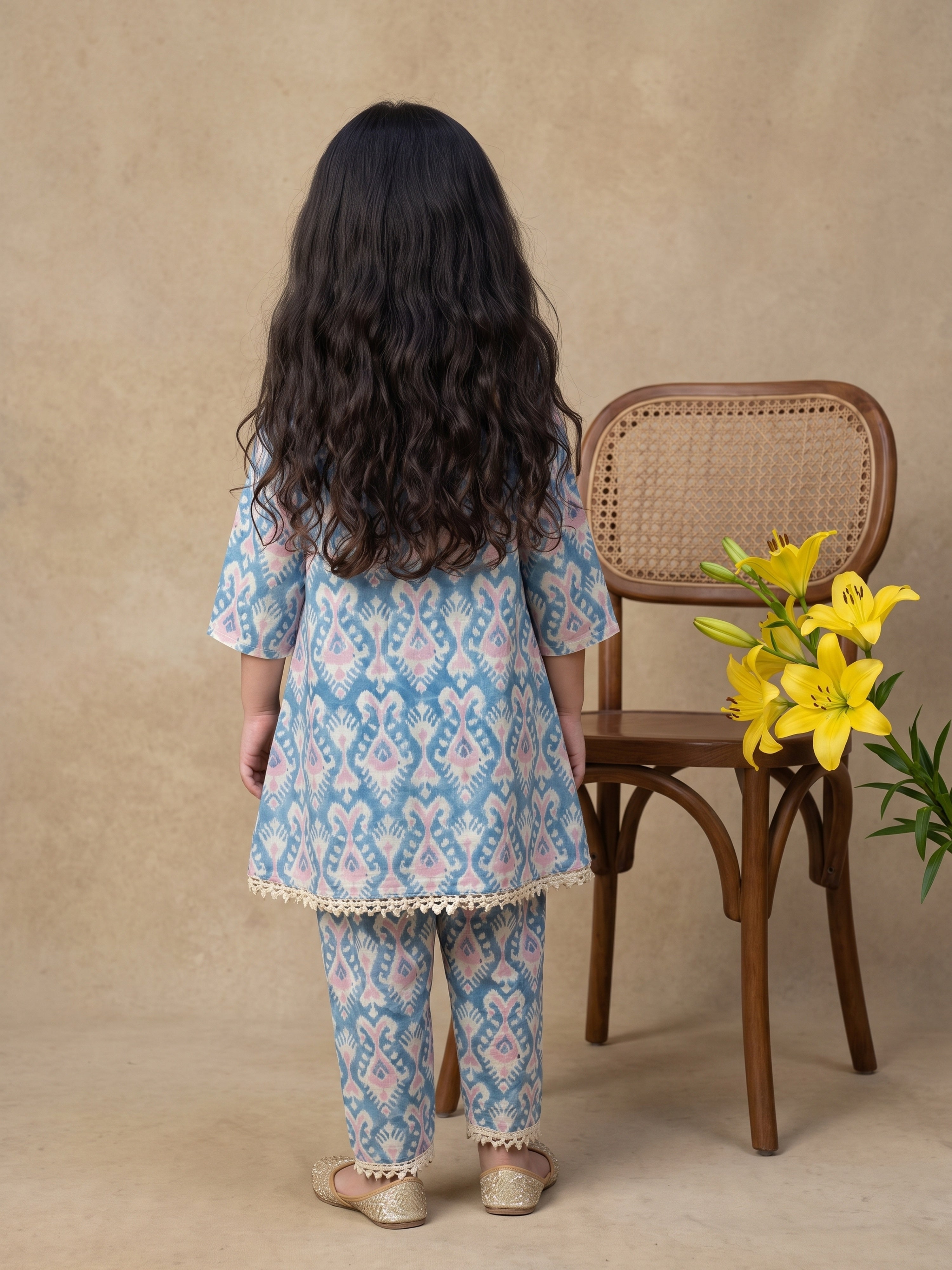 Kiyara Blue Printed Mirror Kurta & Dhoti Pant
