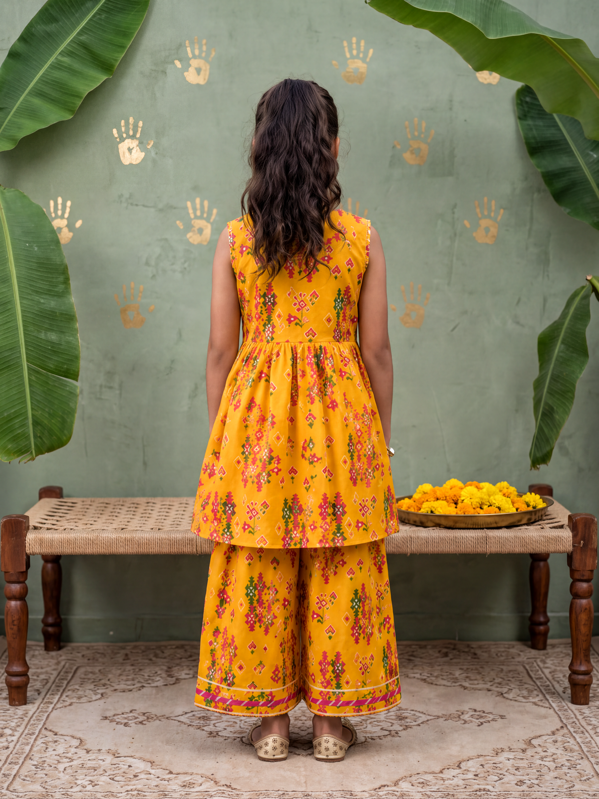 Yellow Patola Peplum Kurta and Pants