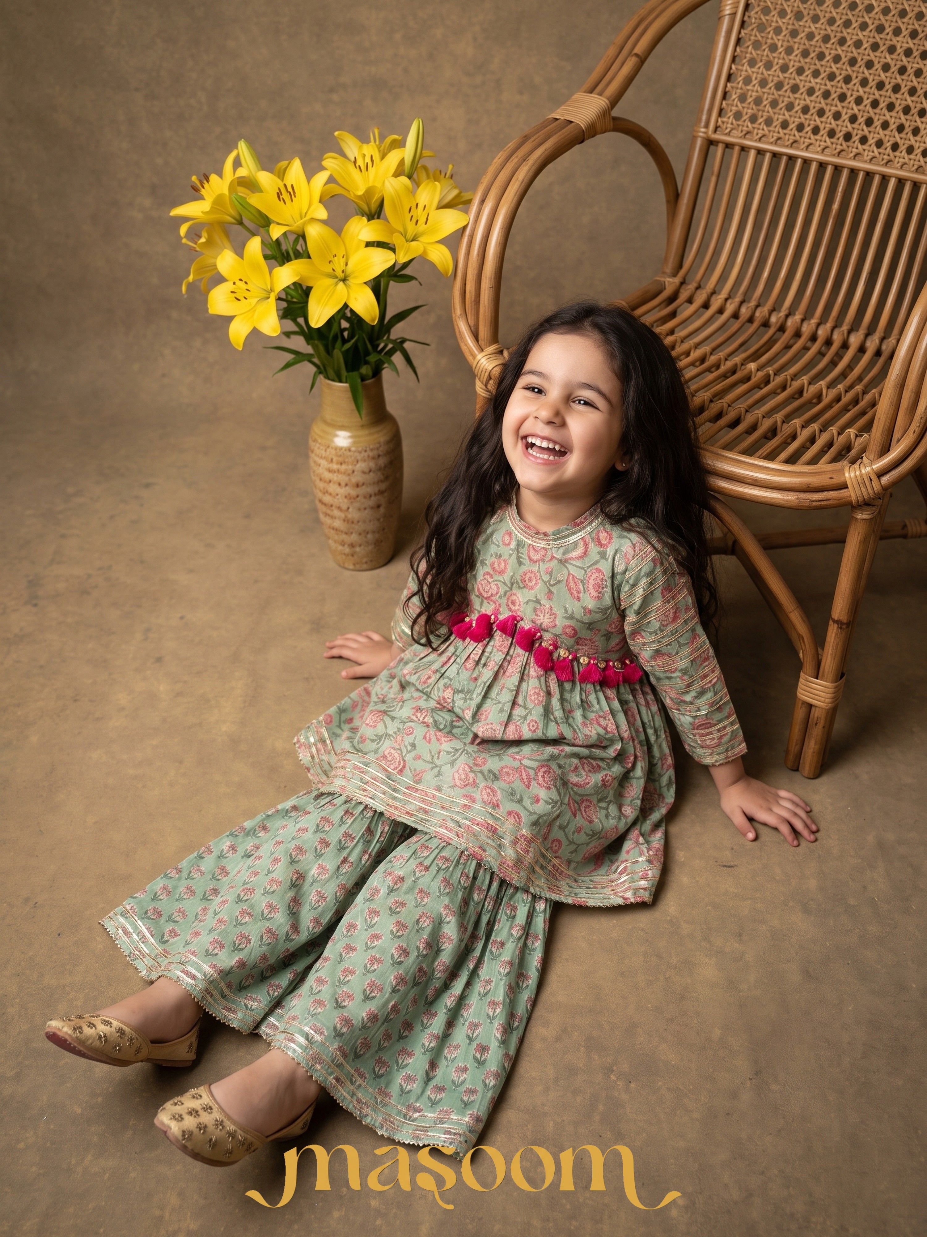 Lara Mint Floral Printed Peplum & Sharara