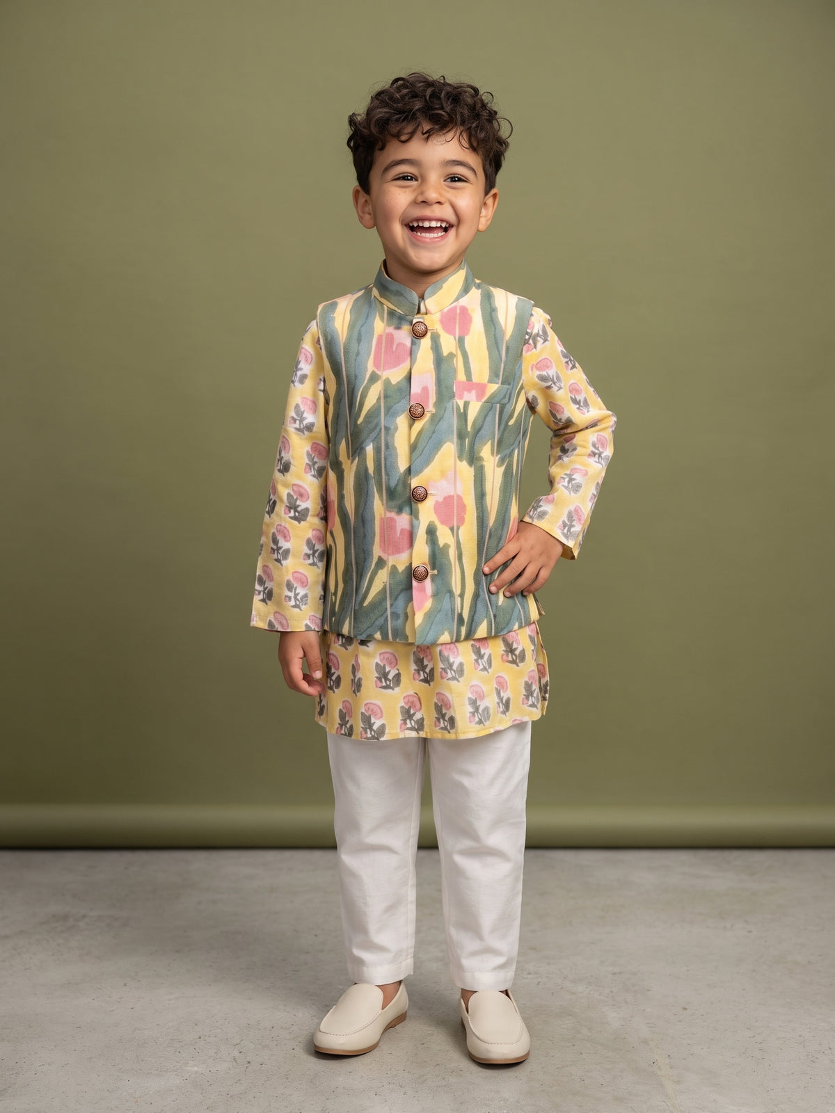 Ahaan Mustard Tulip Printed Jacket Set