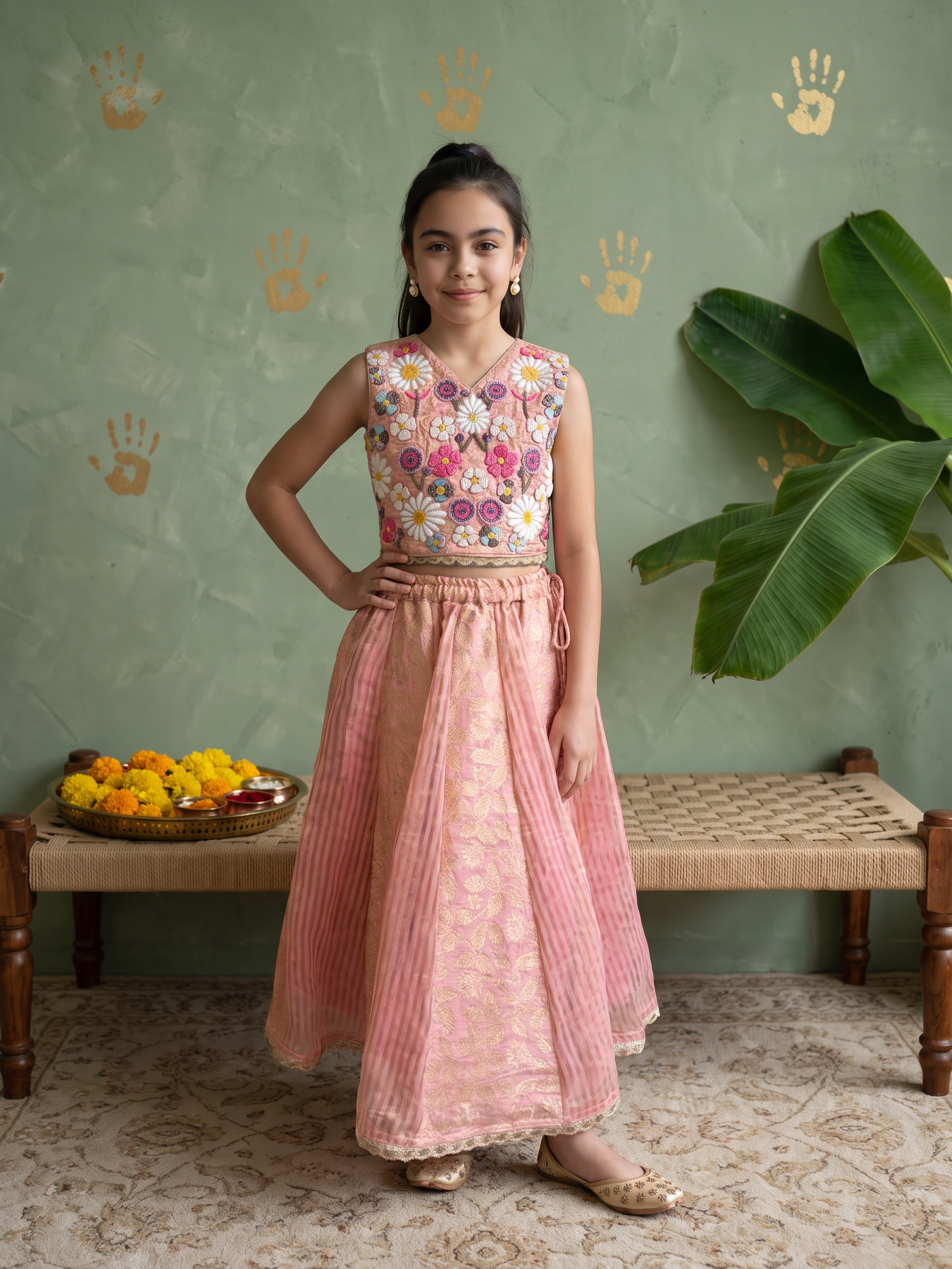 Brocade Hand embroidered Lehenga