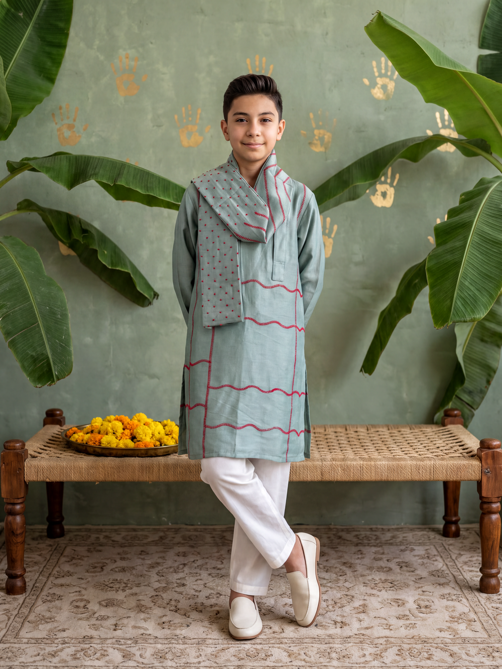 Teen Drape Kurta Set Mint