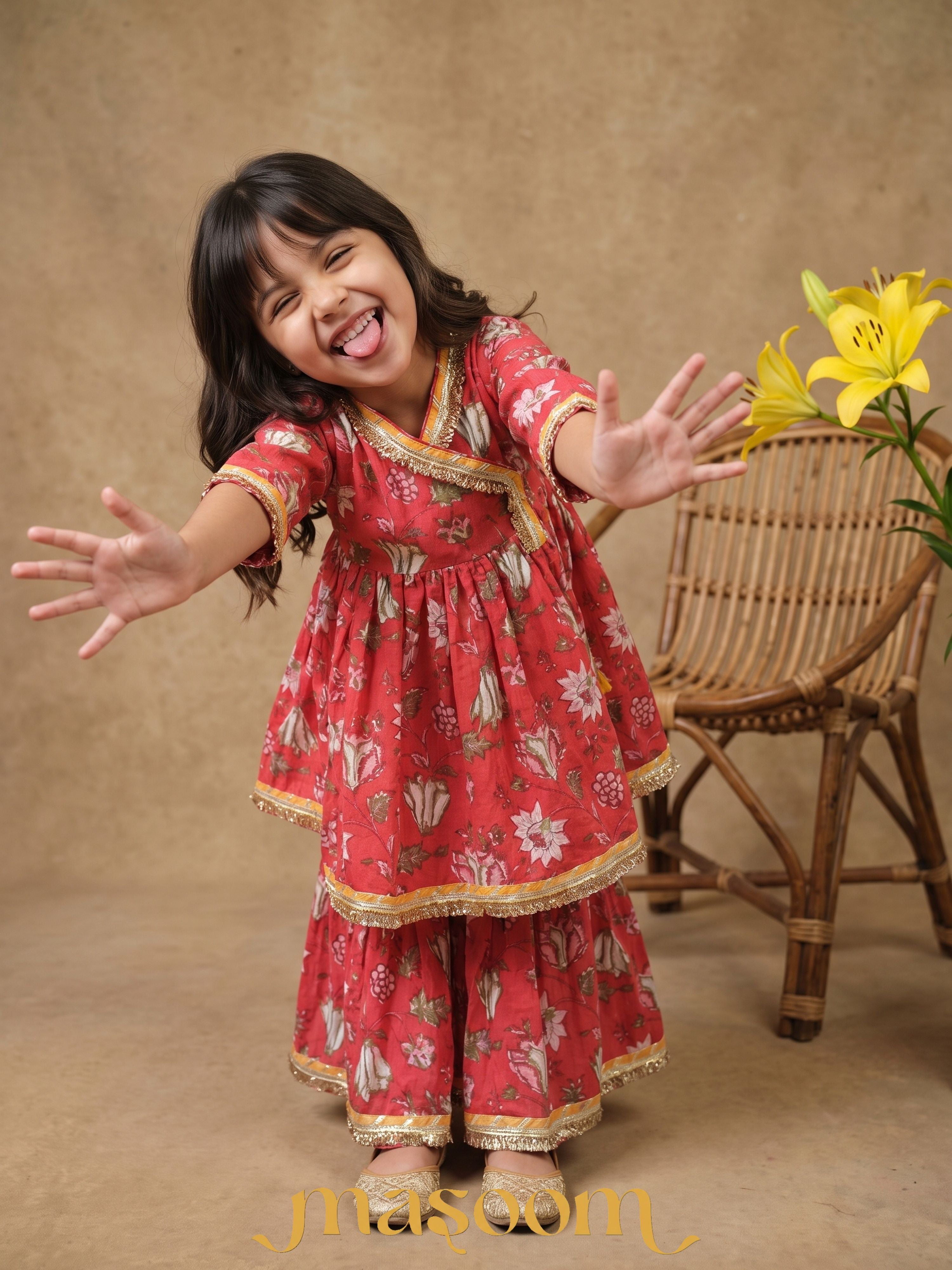 Vanya Peach Floral Angrakha Set