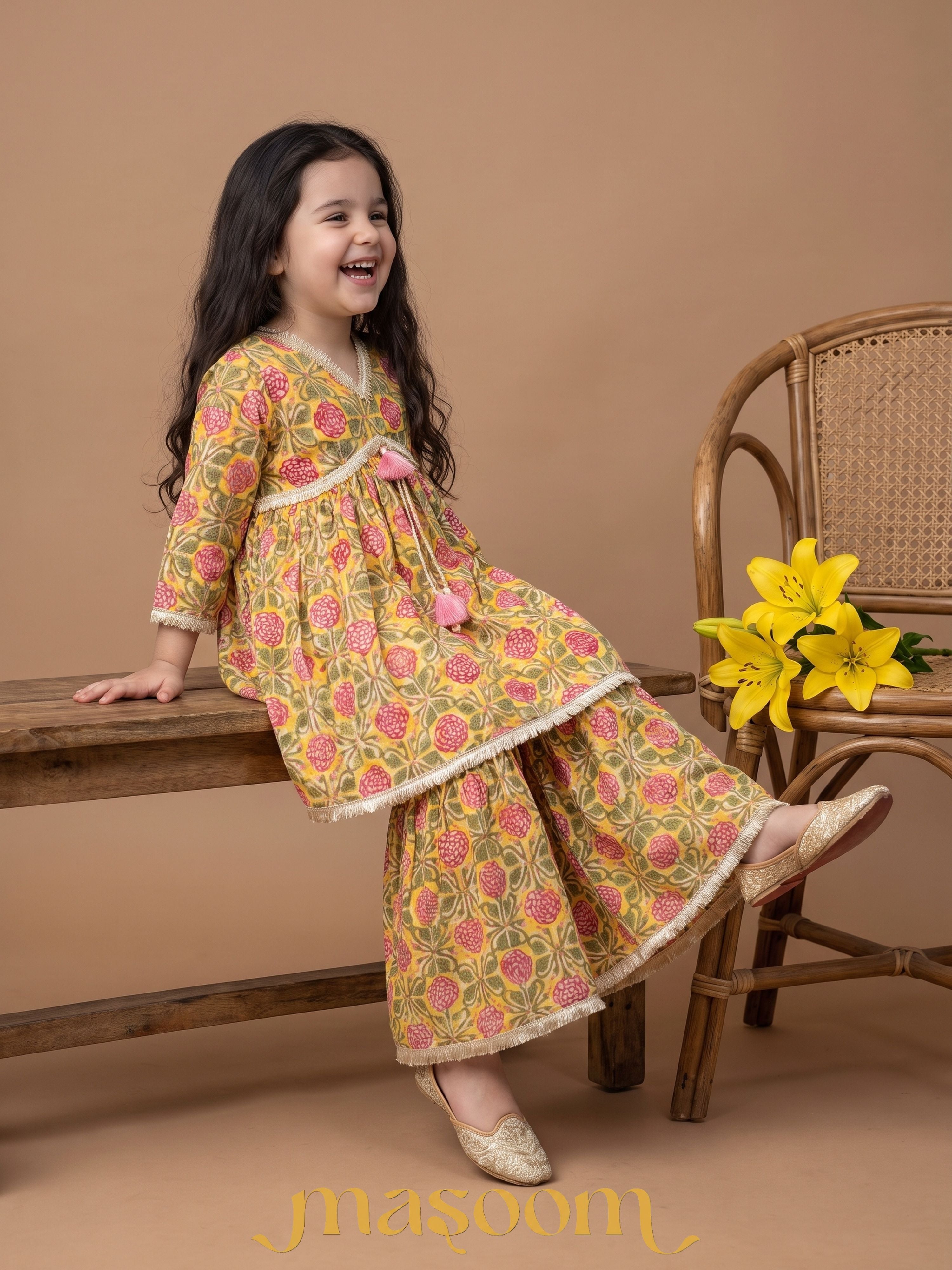 Ira Mustard Floral Peplum Set