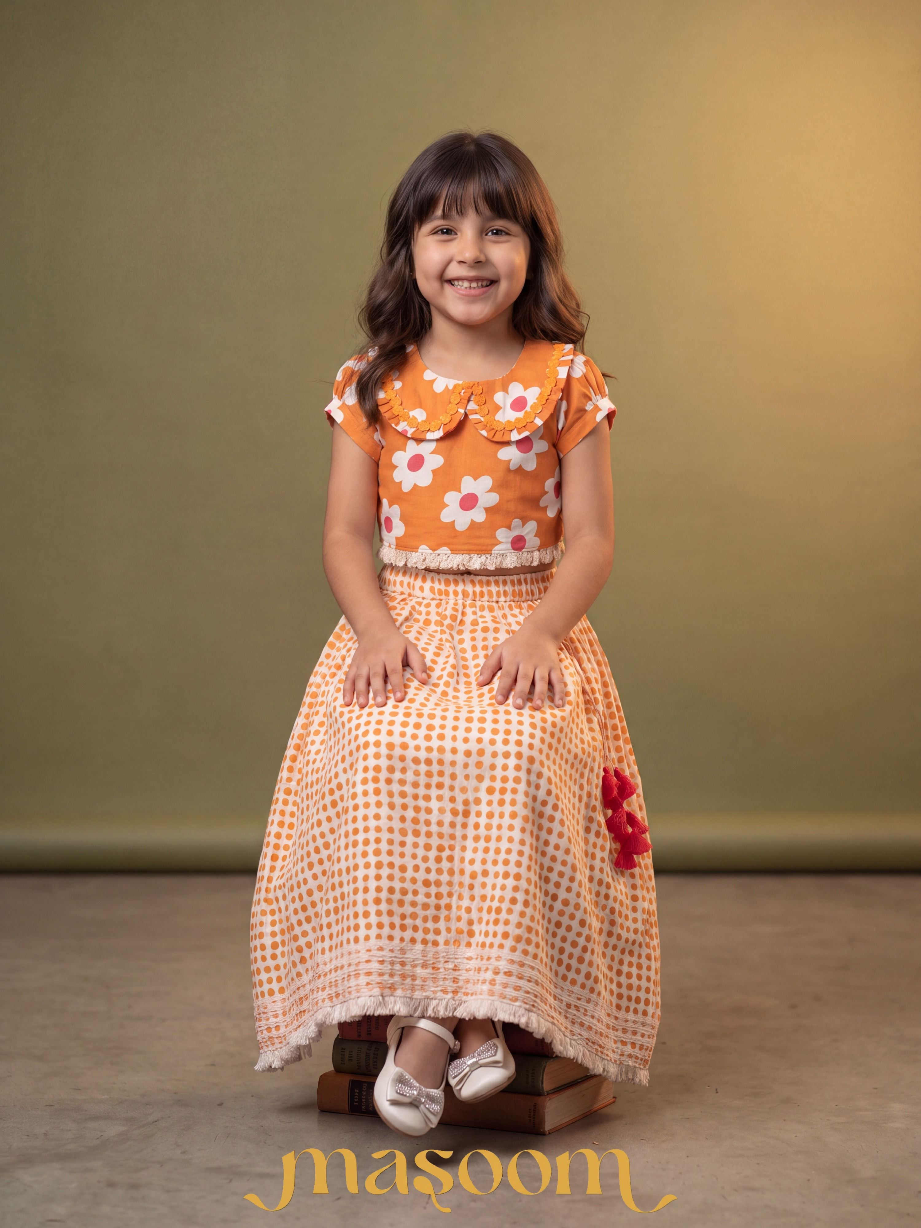 Ira Orange Floral Ghaghra