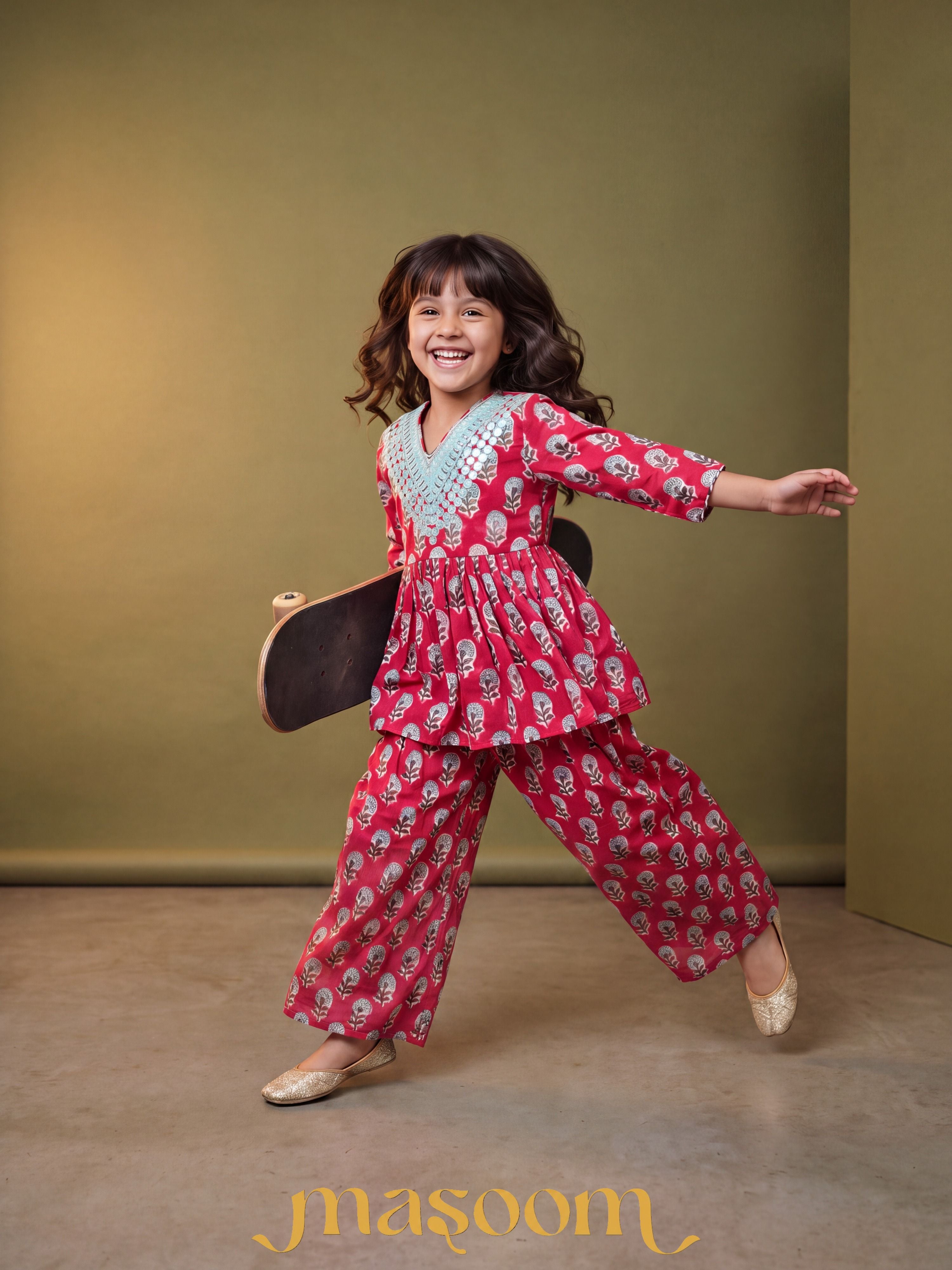 Anisha Red Mirror Peplum Set