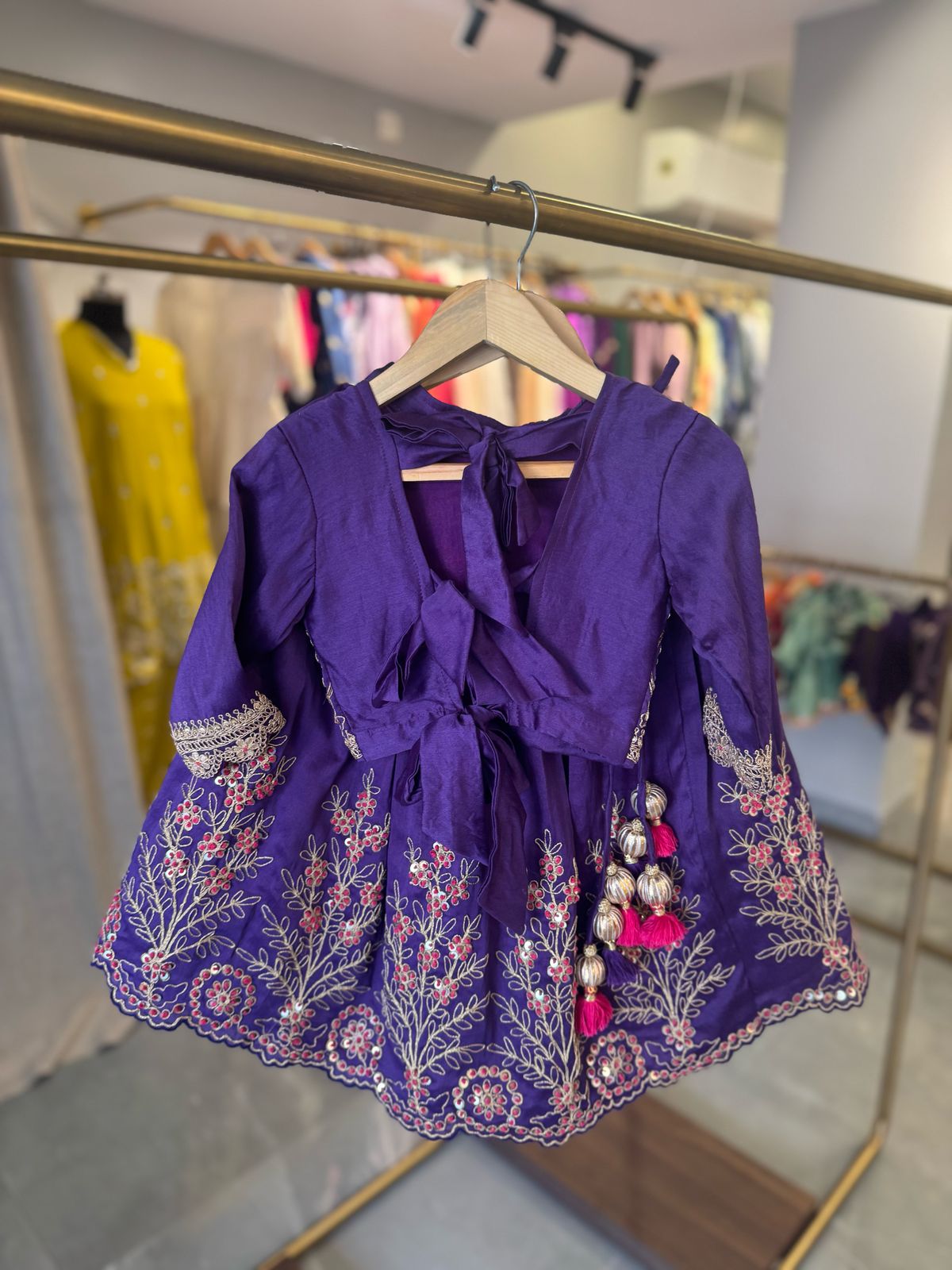 Purple Fully Embroidered Chanderi Blouse and Ghagara
