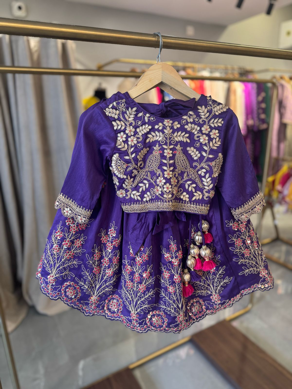 Purple Fully Embroidered Chanderi Blouse and Ghagara