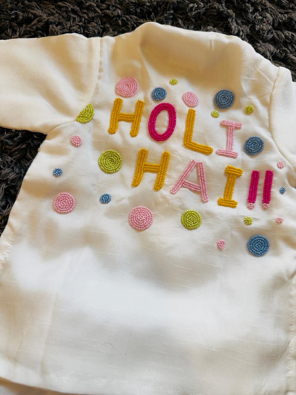 Multicolour Beads Embroidered Holi Kurta and Dhoti