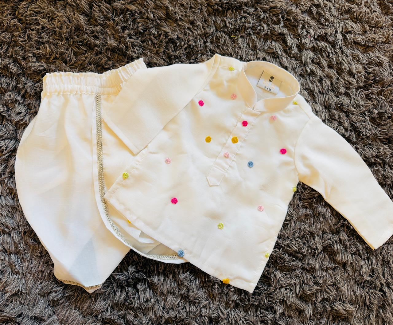 Multicolour Beads Embroidered Holi Kurta and Dhoti