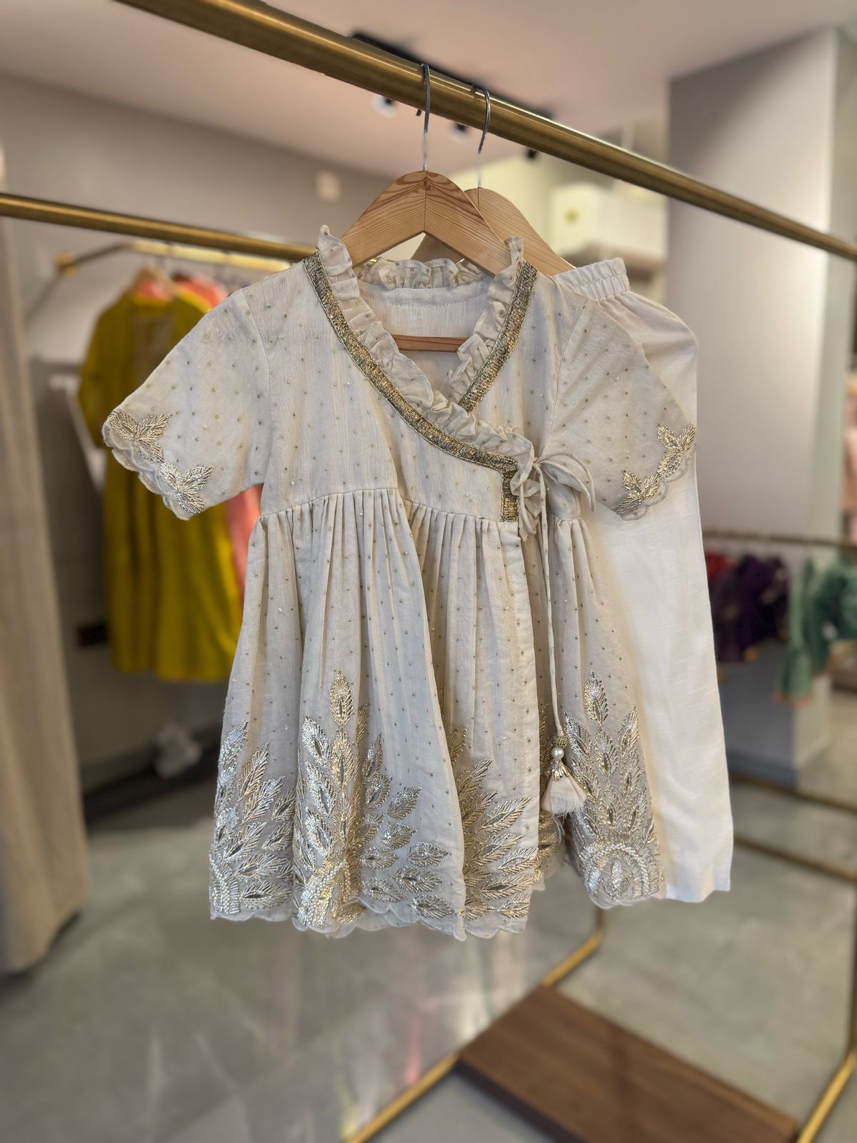 Gota Embroidered Off White Angrakha and Pant