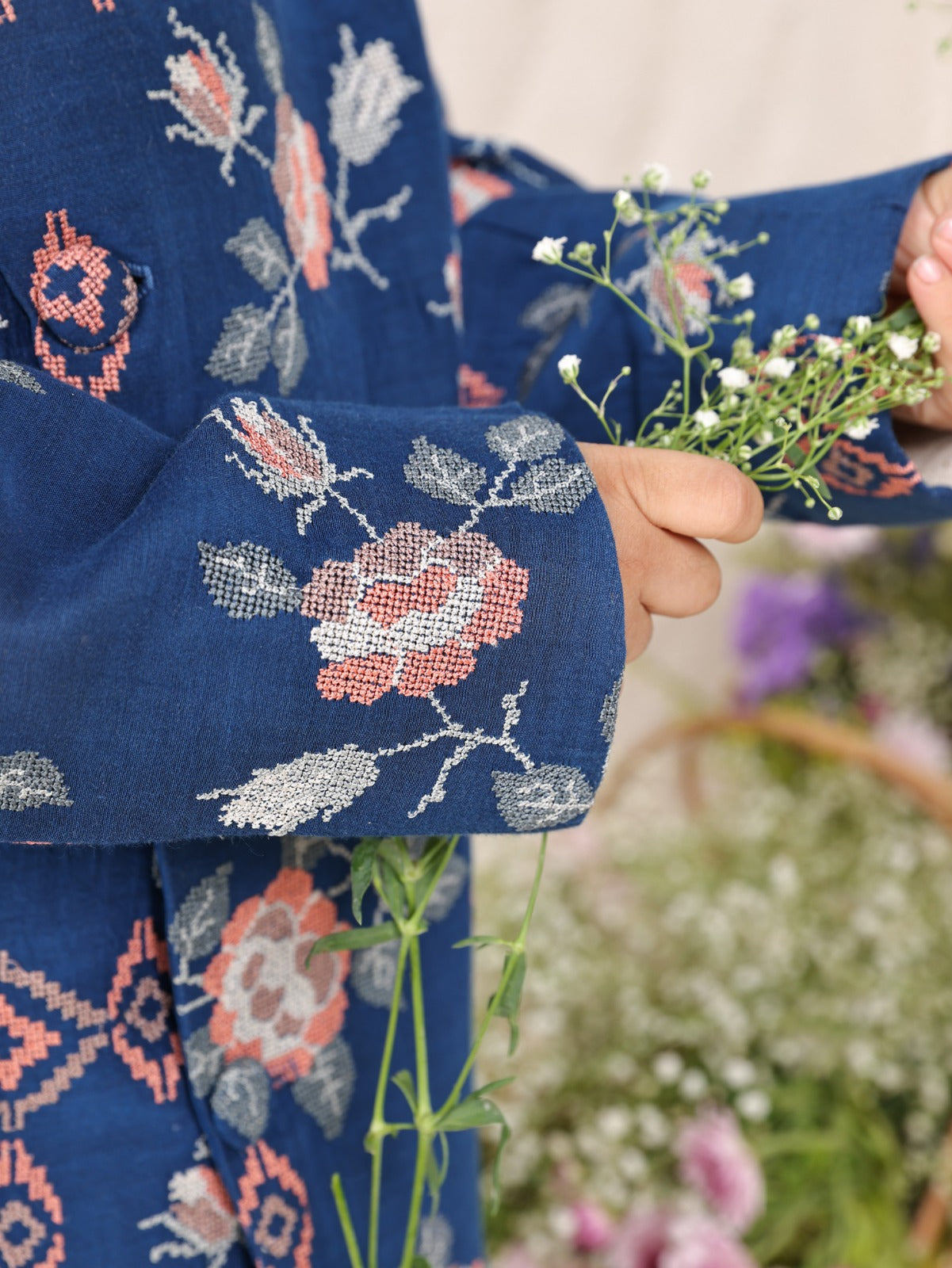 Blue Crosstitch Sherwani Set