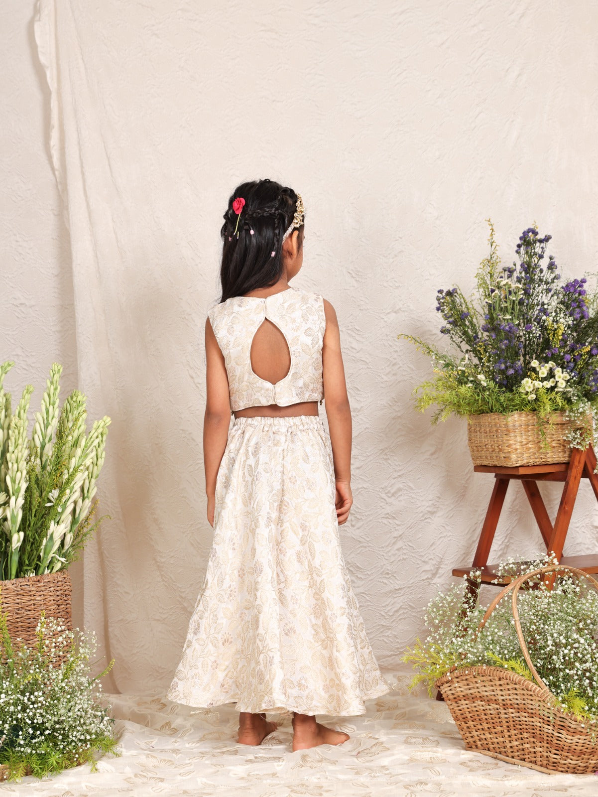 Thread And Zari Embroidered Off White Brocade Top And Flare Pant