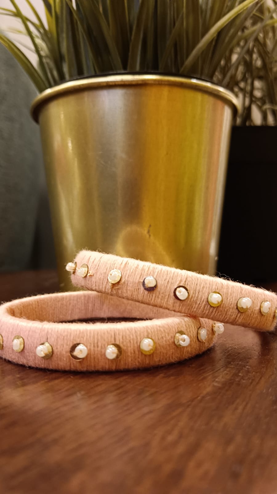 Pink Handcrafted Sequins Embellished Bangles