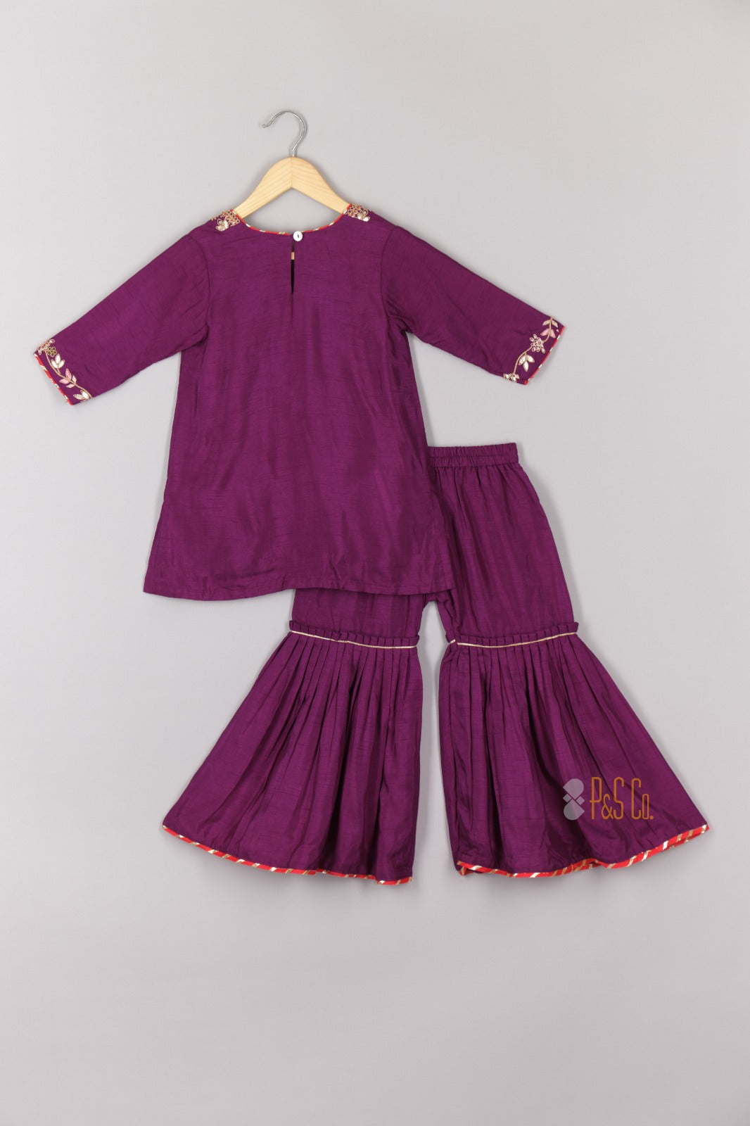 Purple Zari and Thread Embroidered Kurta and Sharara