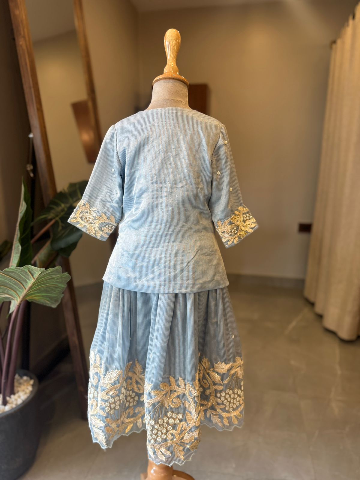 Sky Blue Tissue Gota Top and Flare pants