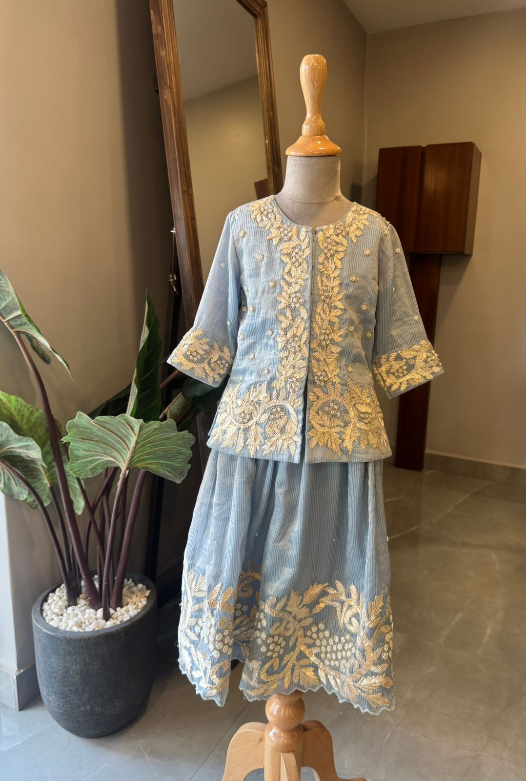 Sky Blue Tissue Gota Top and Flare pants