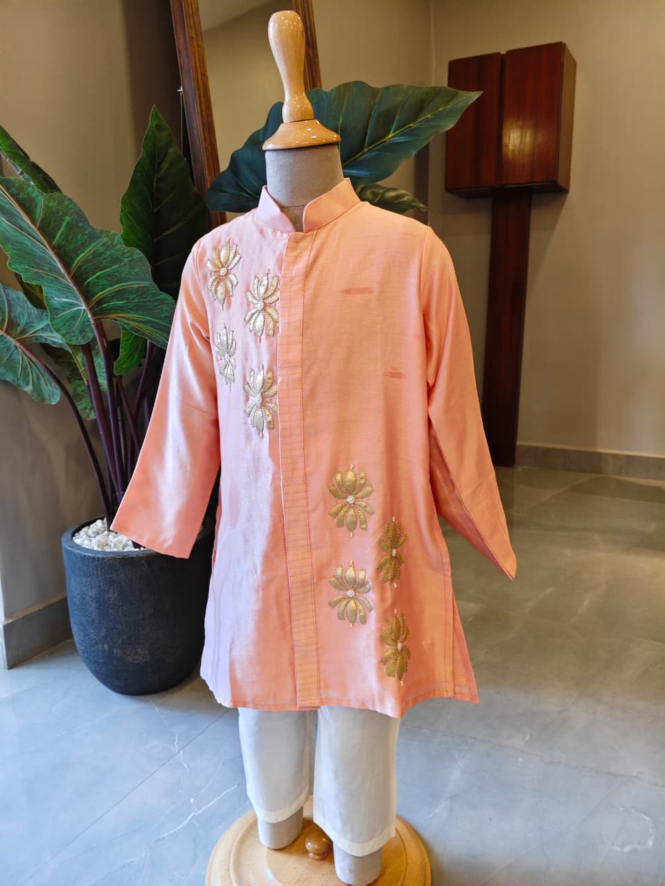 PEACH LOTUS LEATHER KURTA & PANT