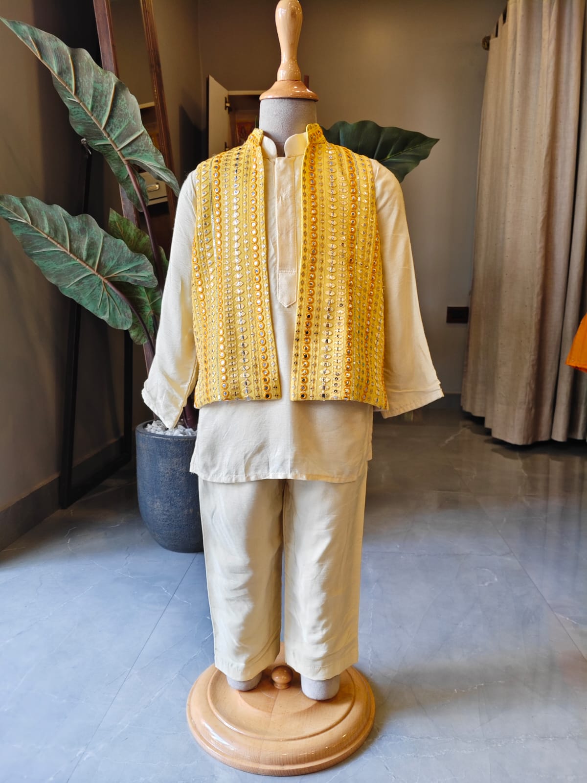 YELLOW MIRROR JACKET WITH KURTA & PANT
