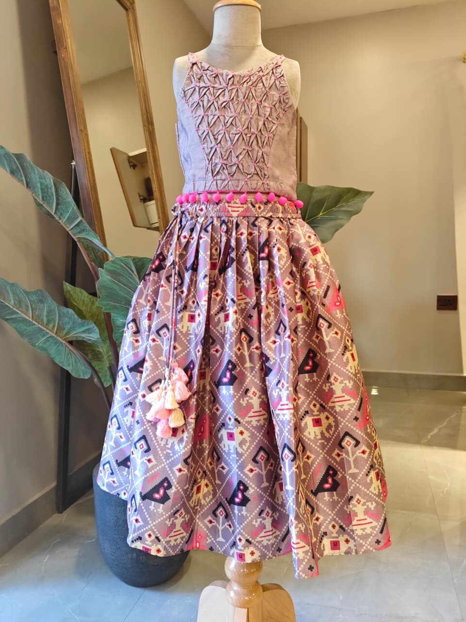 LAVENDER PATOLA GHAGARA WITH SMOCKED TOP