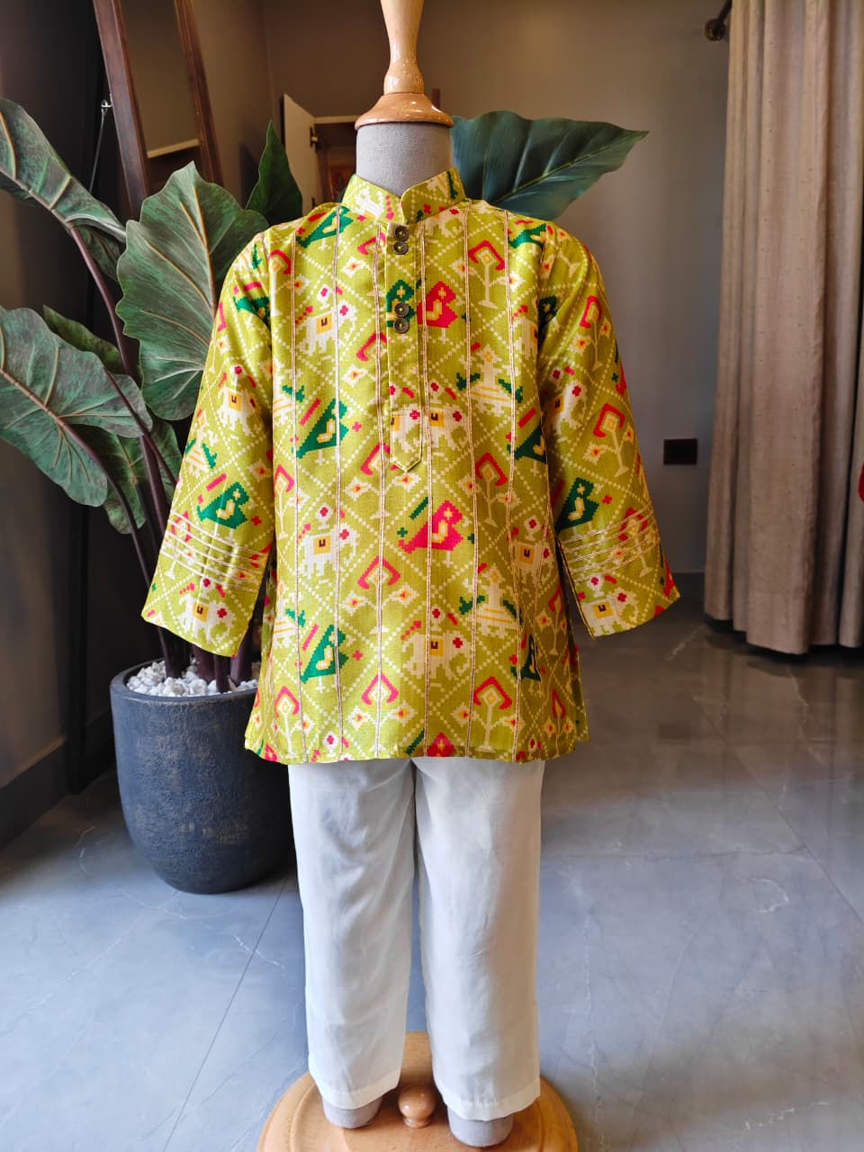 LIME GREEN PATOLA KURTA WITH GOTA LACE for 6 months,2,4 an 8 Years Old