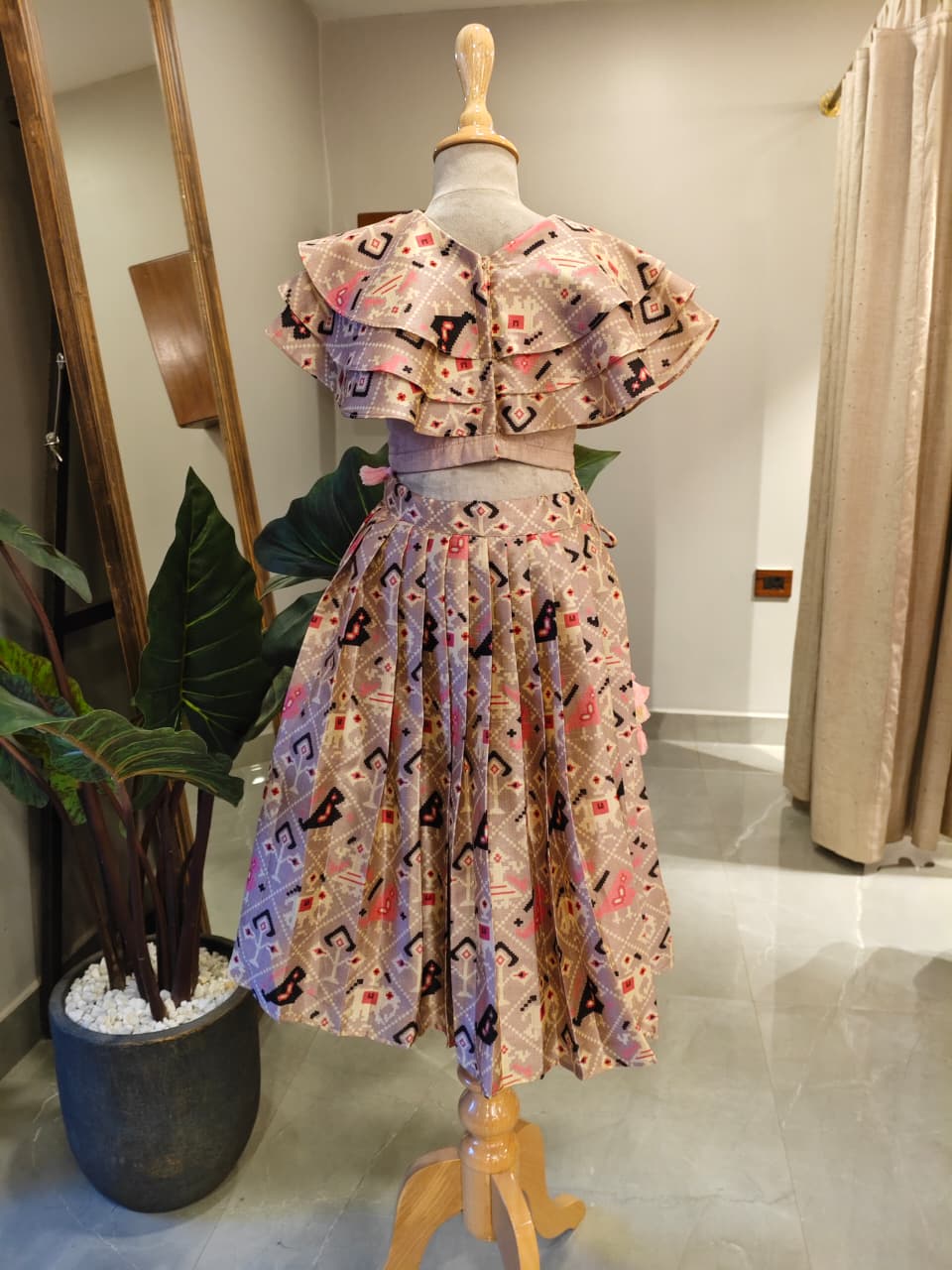 LAVENDER PATOLA RUFFLE TOP AND GHAGARA