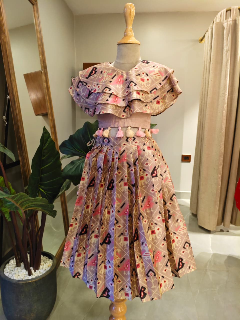 LAVENDER PATOLA RUFFLE TOP AND GHAGARA