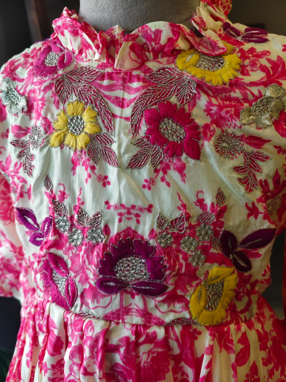PINK ROSE PRINTED PEPLUM & PINK DHOTI