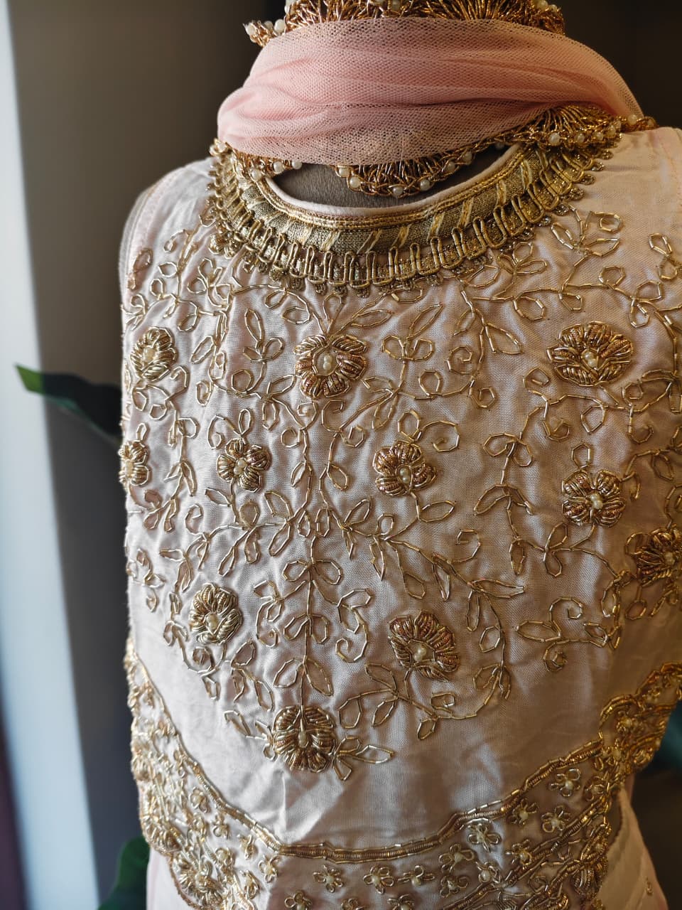 PINK ZARI EMBROIDERED TOP & FLARE PANT WITH DUPATTA