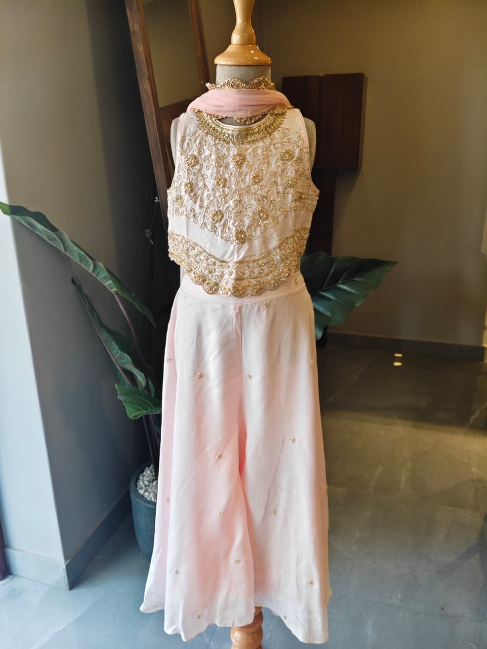 PINK ZARI EMBROIDERED TOP & FLARE PANT WITH DUPATTA