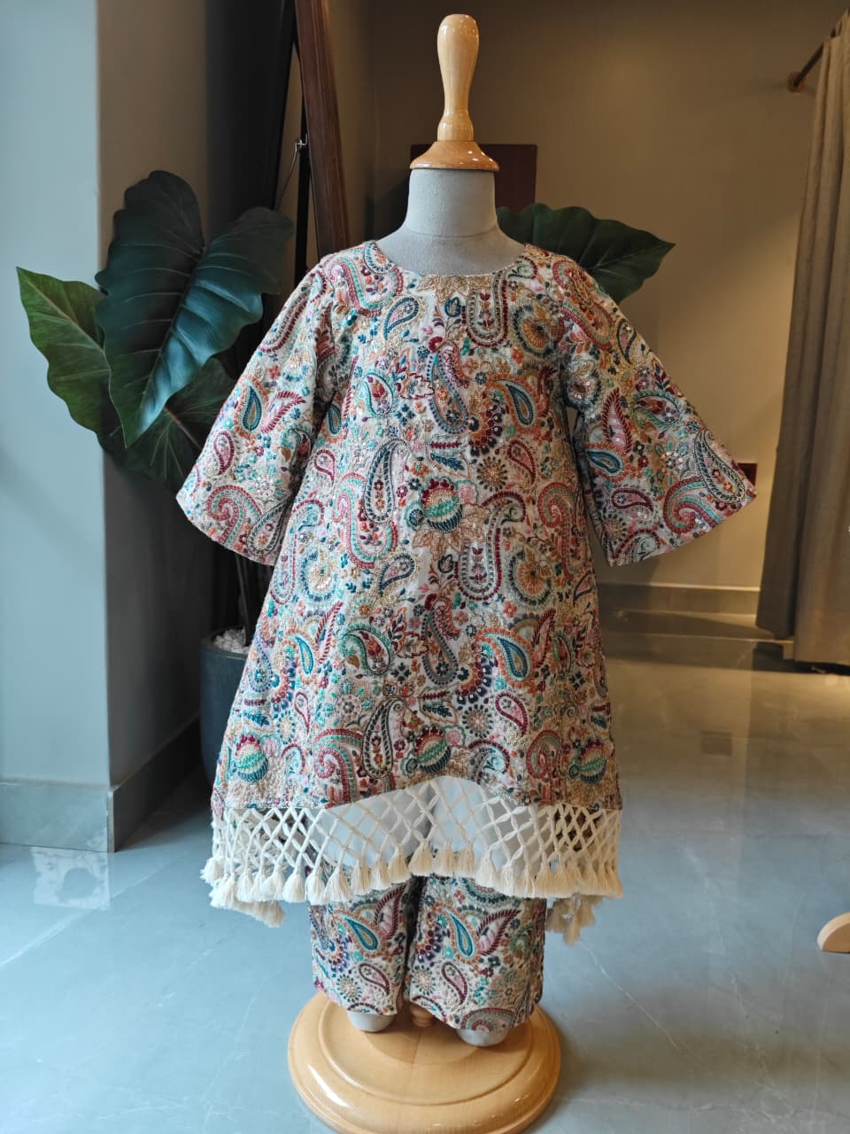 Multicolour Thread Kaftan with Straight Pant for 3 Years Old