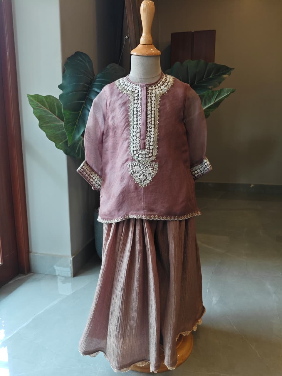 Lavender Thread Zari Embroidered Kurta and Sharara