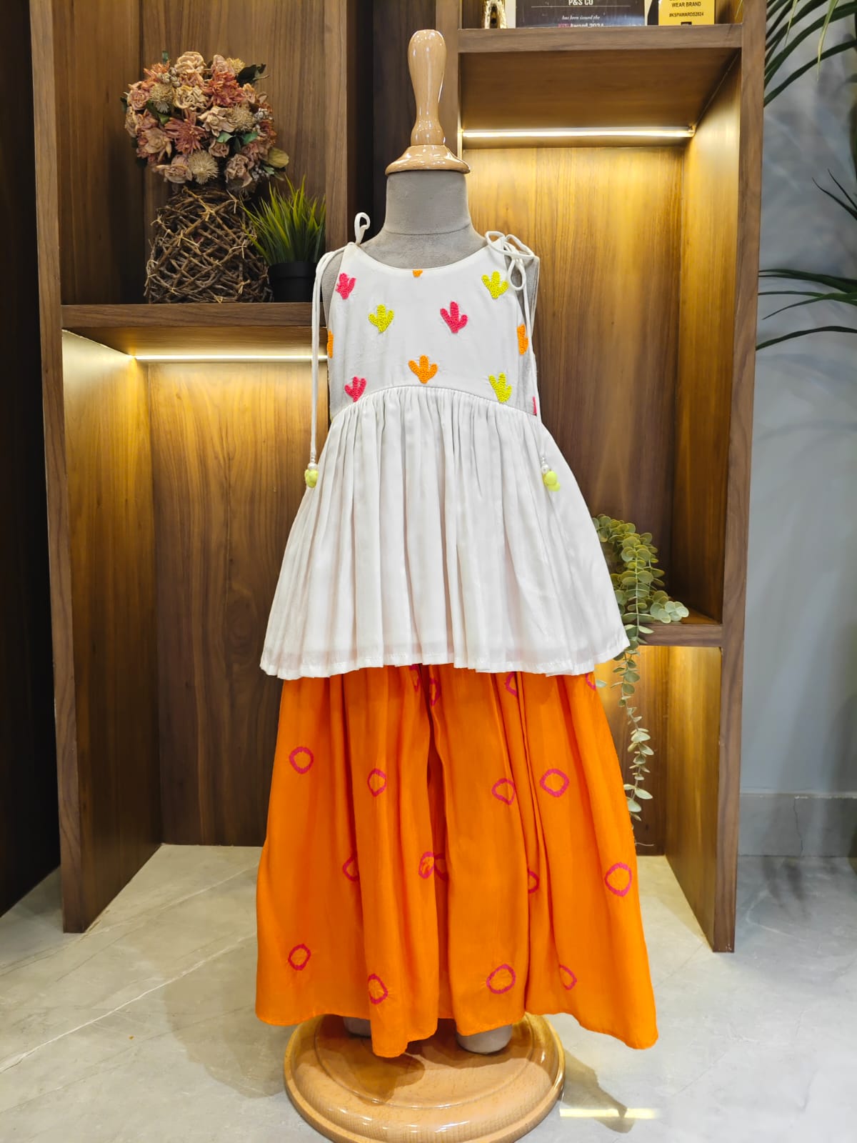 Cactus Embroidered with Peplum with Orange Tie and Dye Flare Pant for 1 Years Old