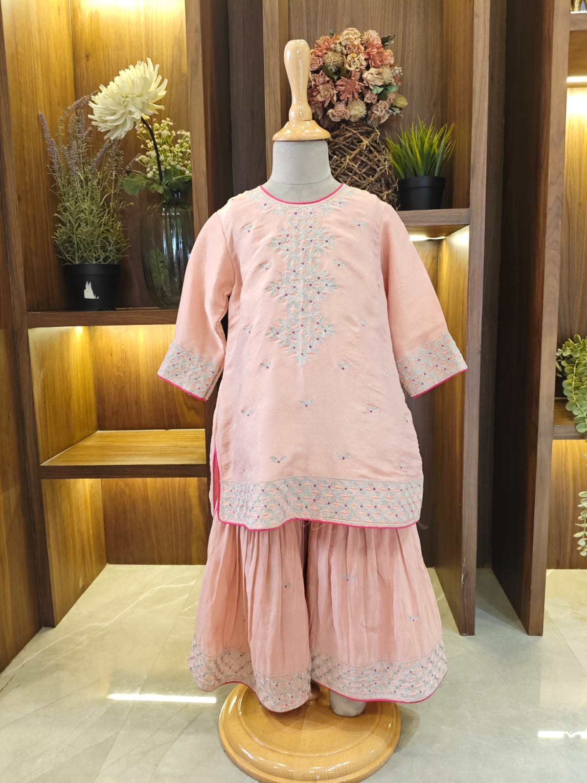 Pink and Silver Zari Kurta and Sharara for 3 Years Old