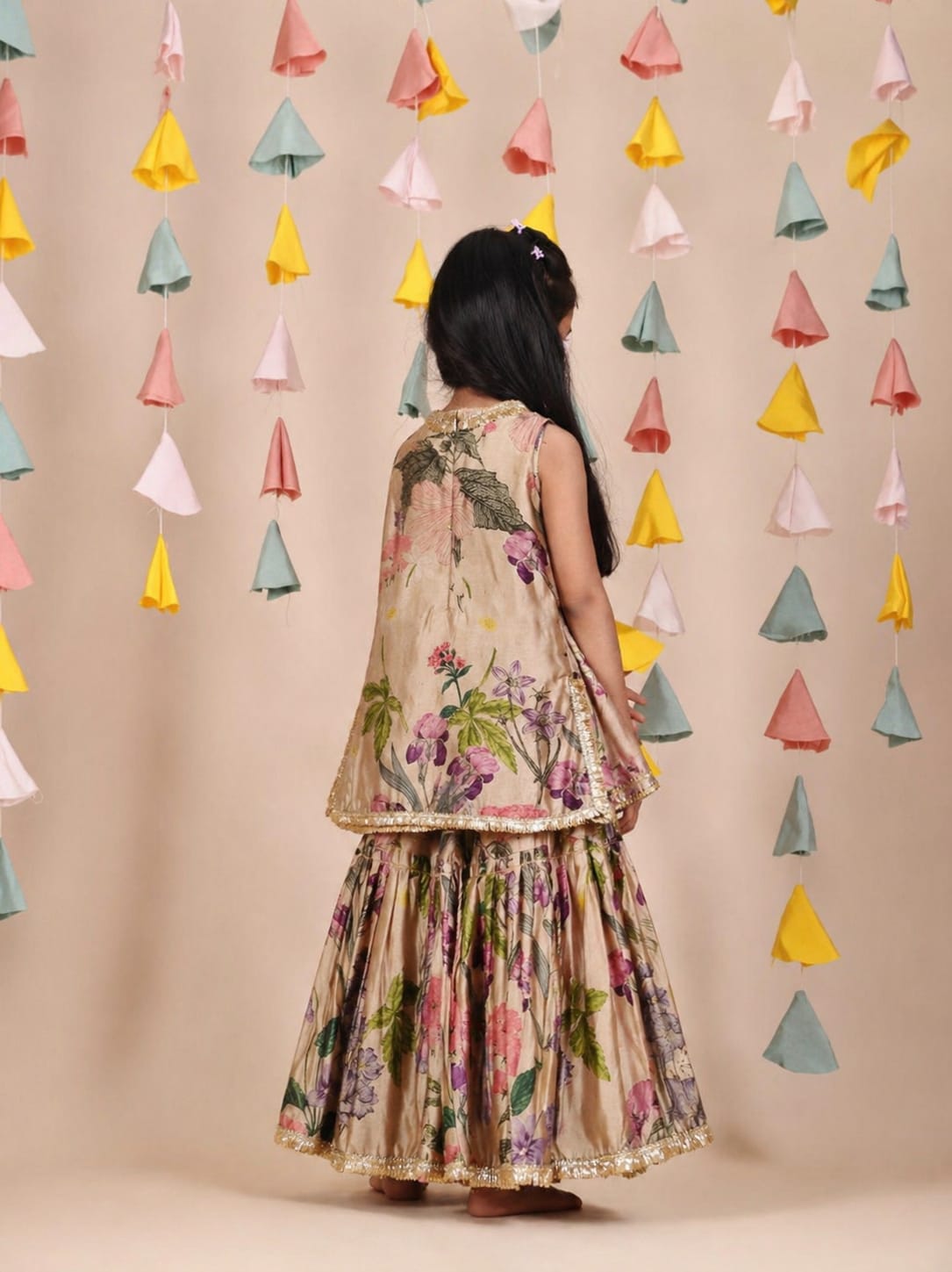 Printed Gota Lace thread Embroidered Kurta and Sharara