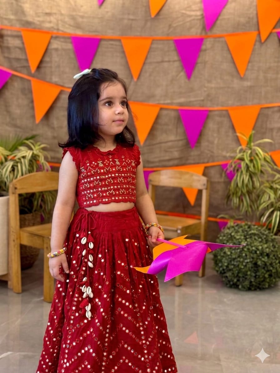 Red Mirror and Sequin Work Blouse and ghaghra