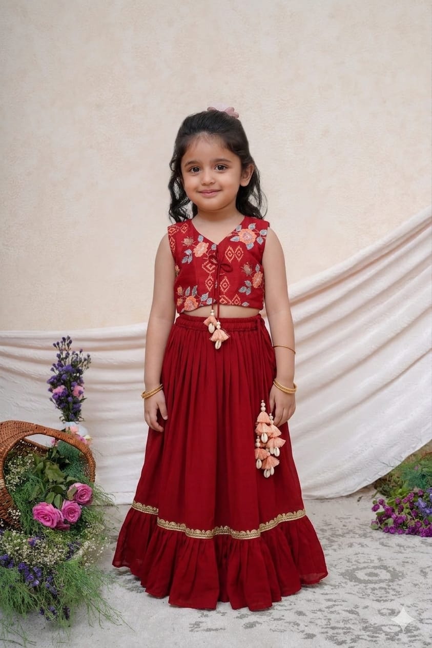 Red Crosstich Blouse and Ghaghra