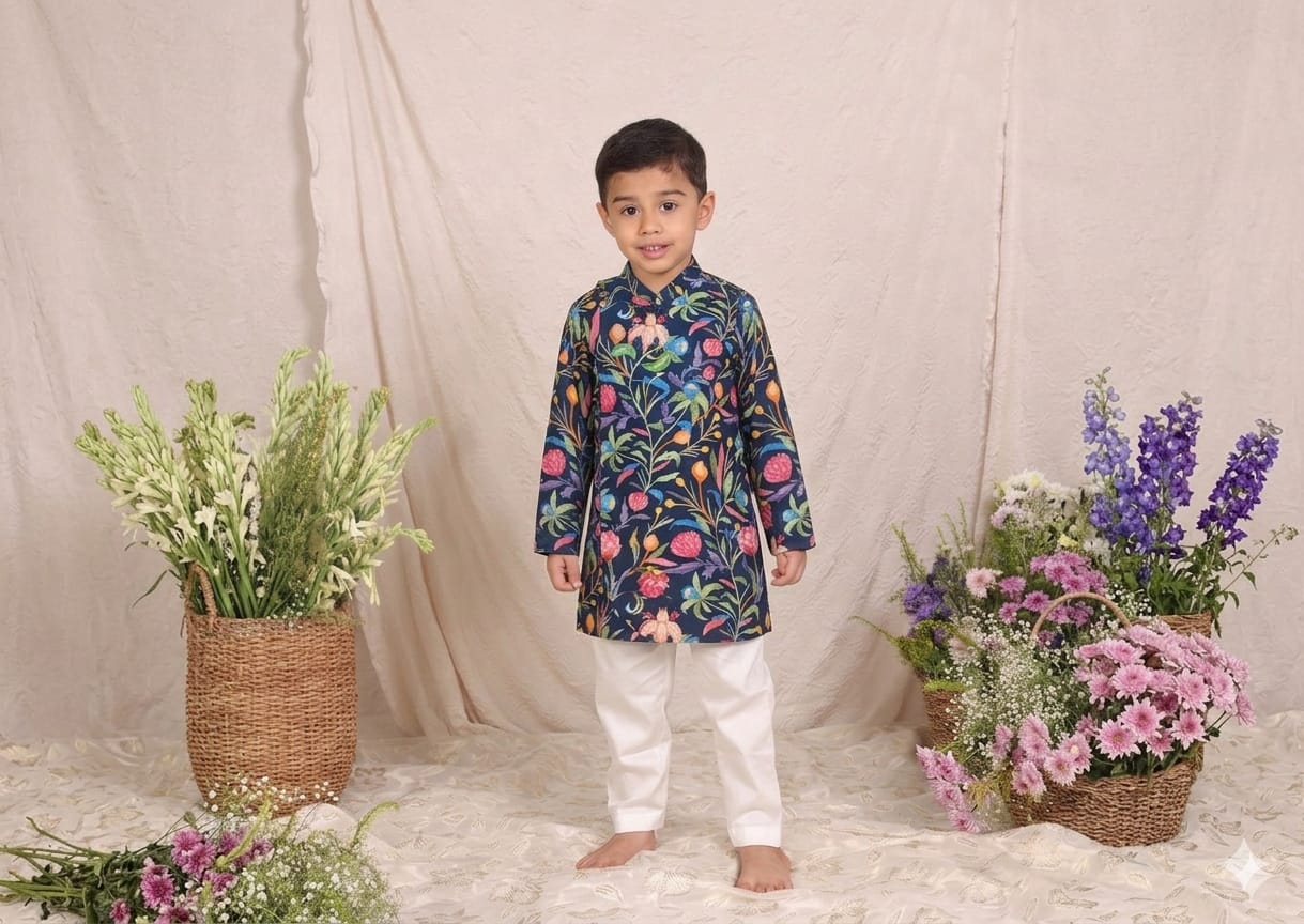 Navy Blue Pasley Kurta and Pant