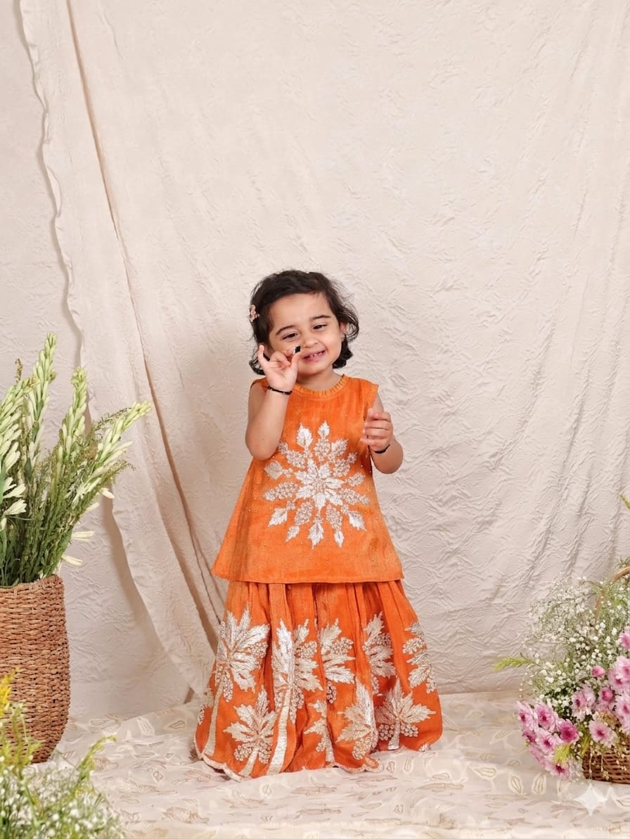 Stunning Gota Work Orange Top And Palazzo