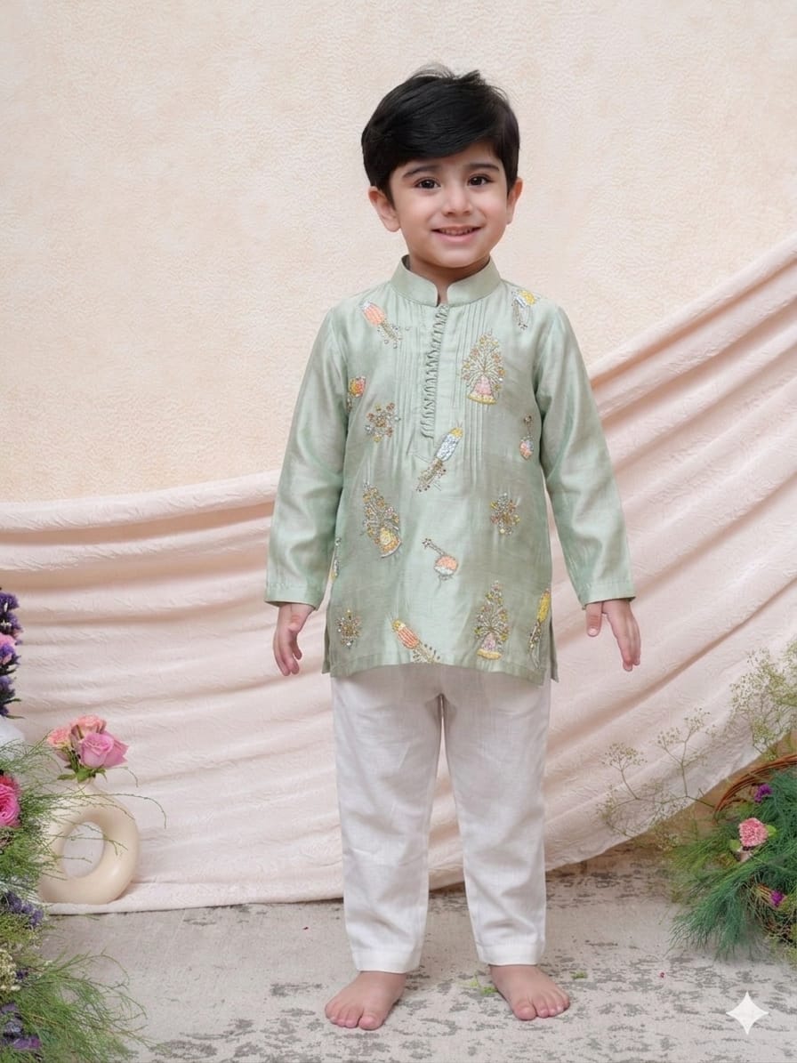 Mint Pataka Embroidered Kurta and Pant