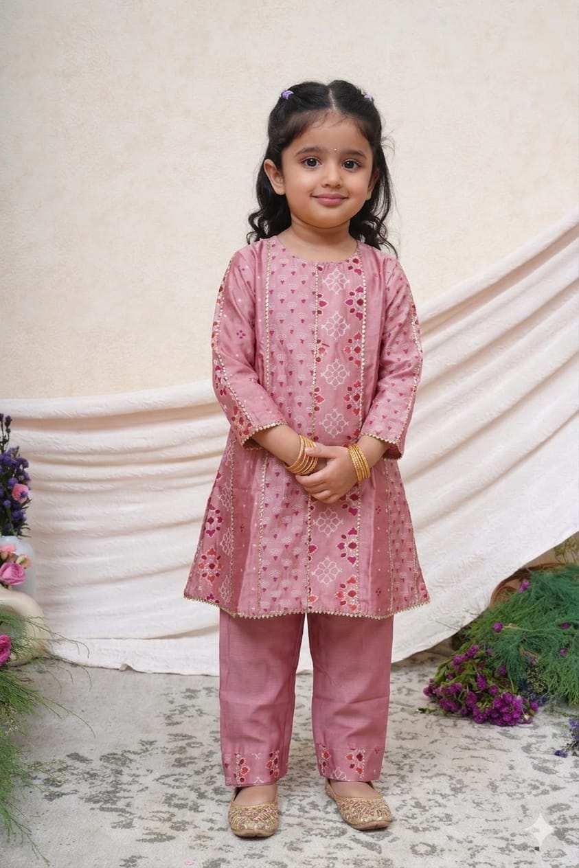 Dust Pink Gota Lace Embroidered Kurta and Pant