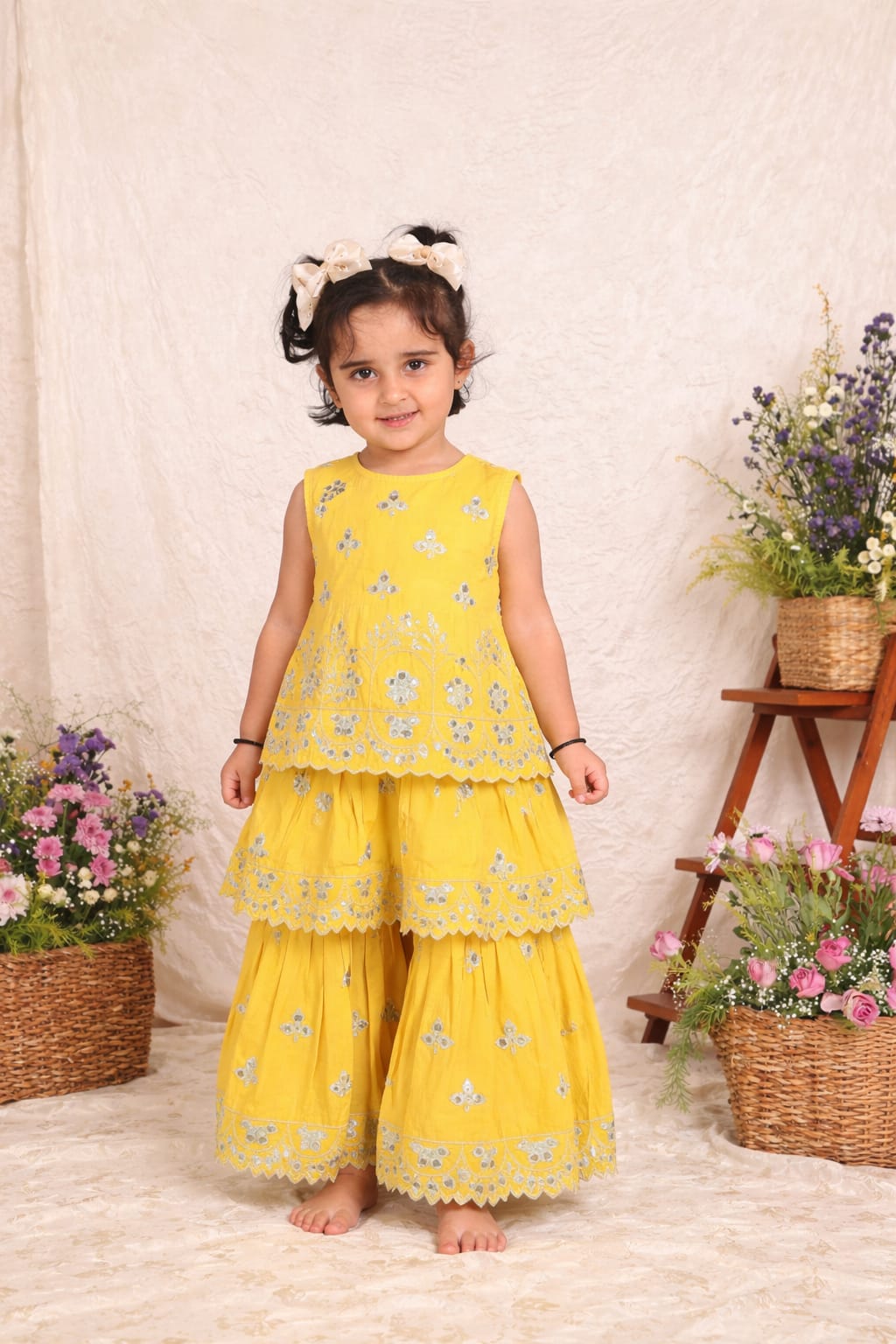 YELLOW MIRROR KURTA SHARARA
