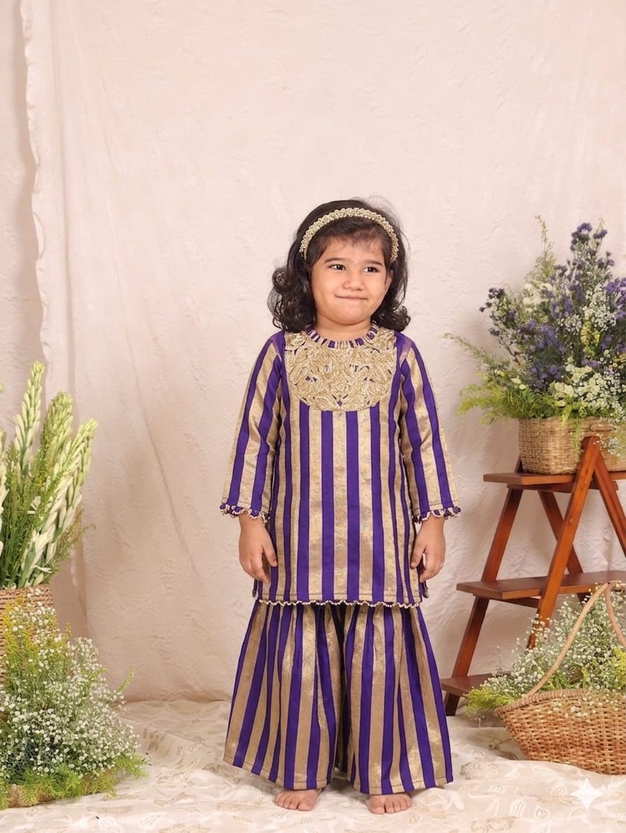 Purple Zari Embroidered kurta and Sharara for 2 Years Old