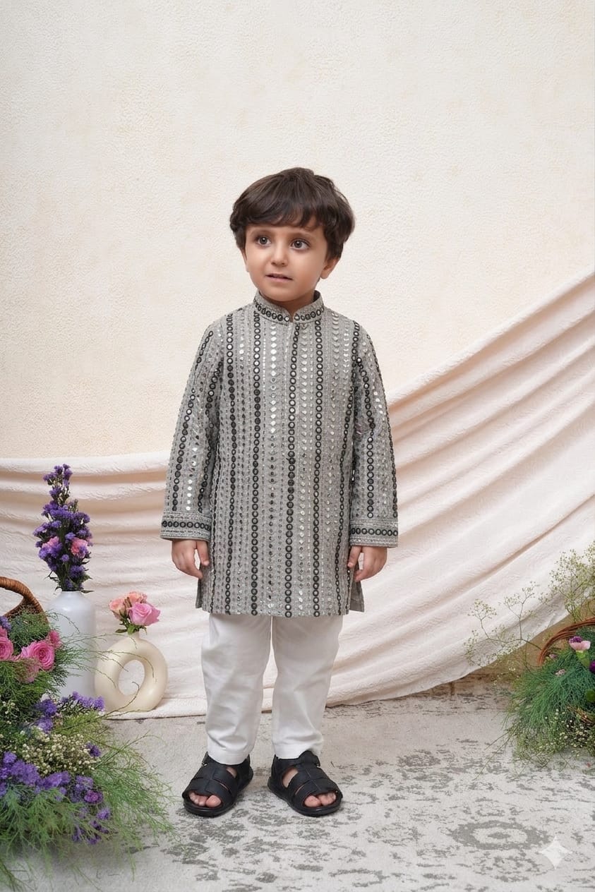 Grey Mirror Kurta and Pant for 2 Years Old