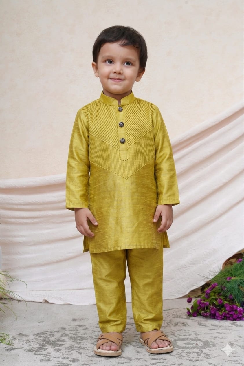 Green Pintuck Yoke Kurta Set for 2 Years Old