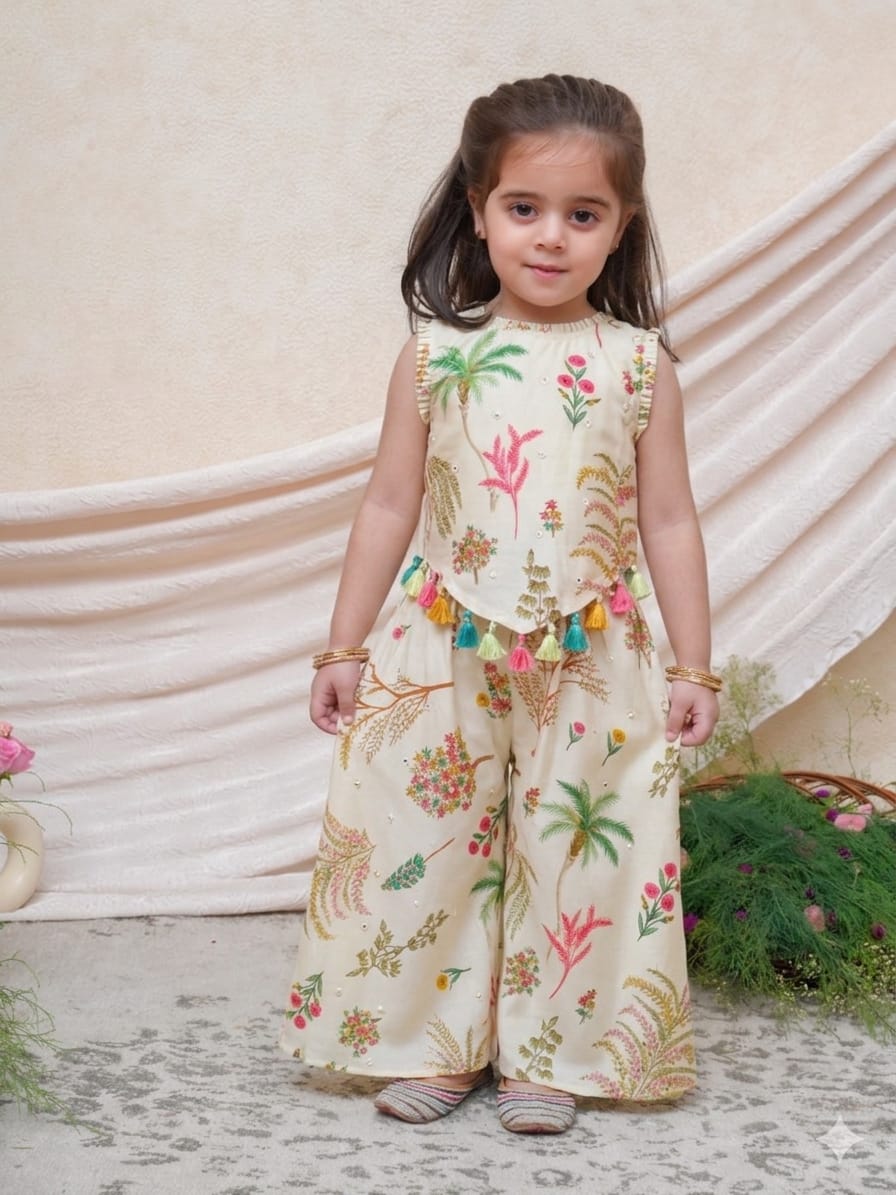 Gokul Print Forest style top with Flare Pant for 1 Years Old