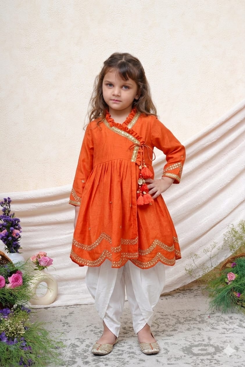 ORANGE MOTI ANGRAKHA & DHOTI PANT for 2 and 4 Years Old