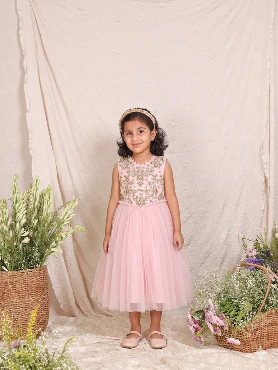 DELICATE CUTDANA EMBROIDERED LAVENDER NET DRESS 6 Months and 1,2,3 and 4 Years old