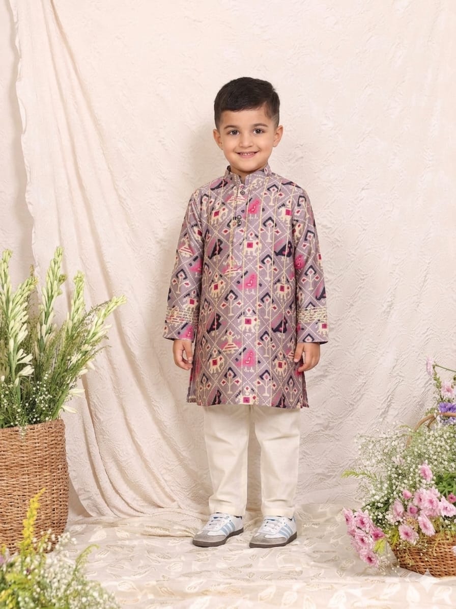 LAVENDER PATOLA KURTA WITH GOTA LACE for 6 months, 3 and 7 Years Old