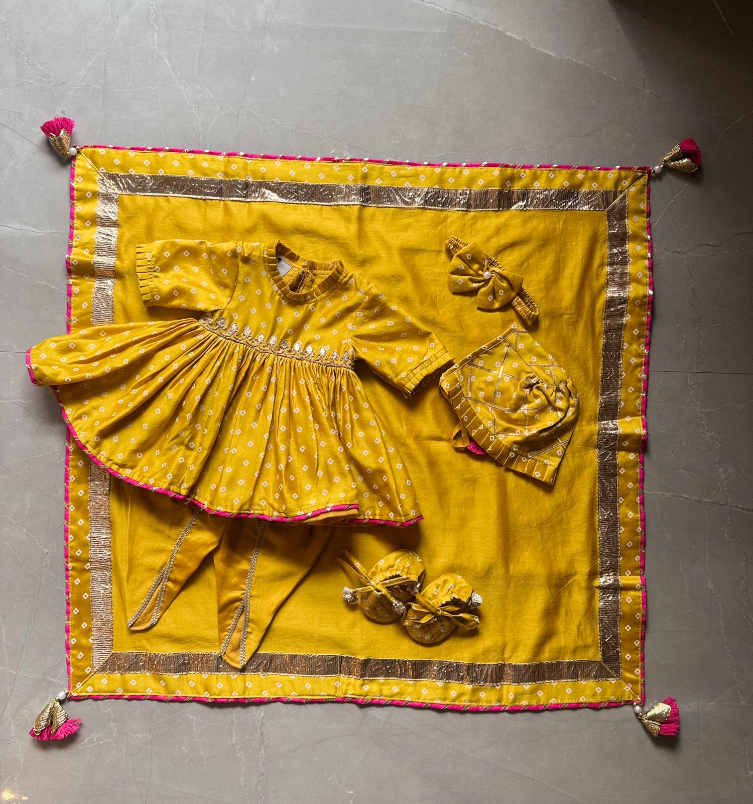 Yellow Bandhej Print Jamna Set